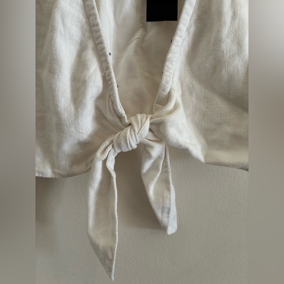 Abercrombie & Fitch Linen Blend Cream White Tie Front Crop Top XXS NWT - Picture 10 of 10